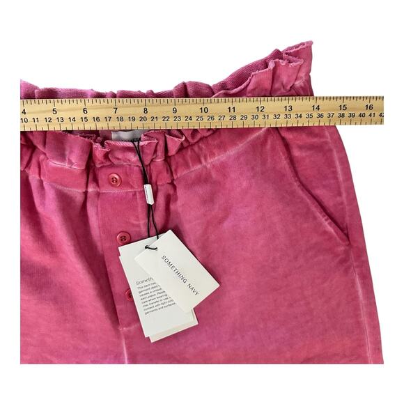 Something Navy Womens Taylor Ruffle Sweatpants Paperbag Crop Wide Pink Terry L - Picture 9 of 12
